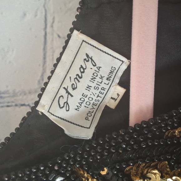 Vintage 💯 silk sequin & beaded top size large - Picture 3 of 4